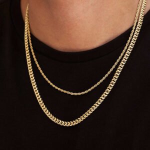 5mm Miami Cuban Chain + 2mm Rope Chain Bundle in Yellow Gold 30% off