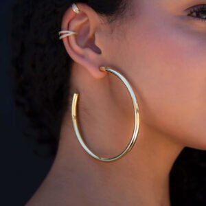 Large Tube Hoop Earrings in Yellow Gold 30% off